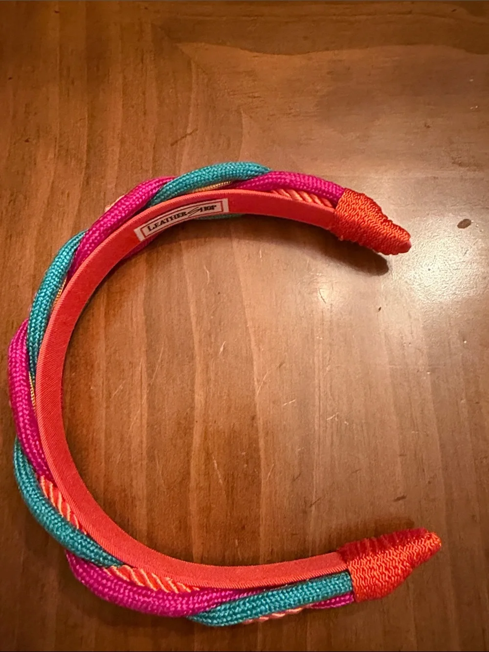 Vintage Leather Shop Woven Colorful Braided Headband in Pink, Teal and Orange